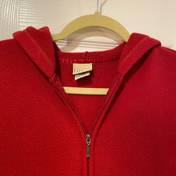L.L. Bean Women’s Y2K Red Full Zip Hooded Fleece Jacket Hooded Pockets Size S - Picture 2 of 10